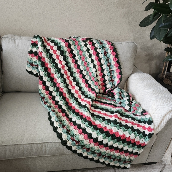 Vintage Handmade Colorful Stripe Knitted Afghan Throw Blanket - Picture 2 of 6